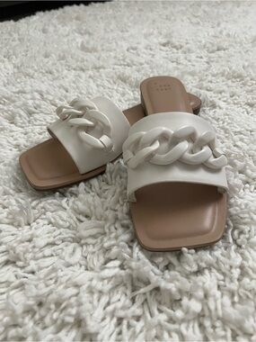 a new day Ivory Slide Sandals with Chunk Chain Accent